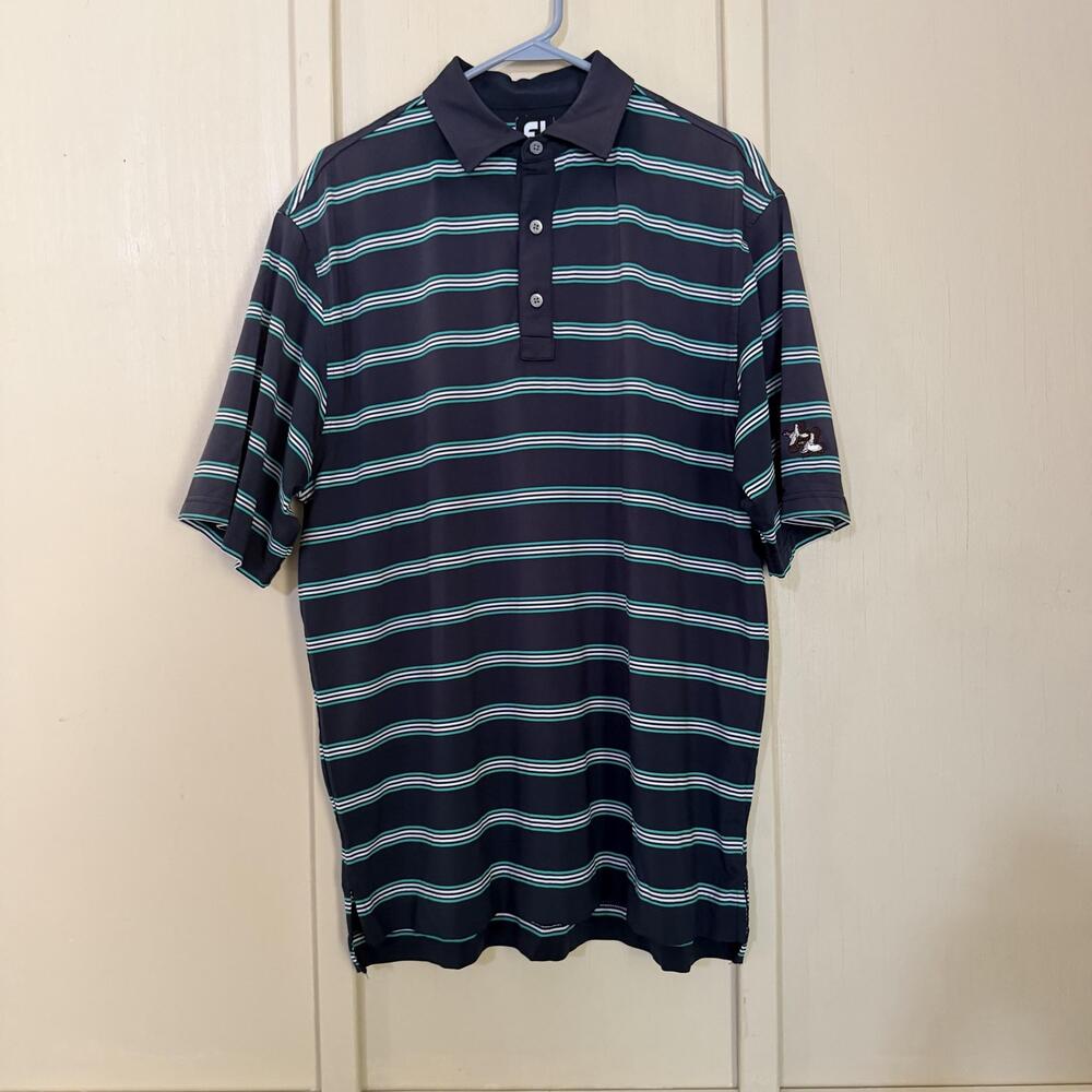 FootJoy Polo Shirt Mens Large Blue Striped Golf Performance Moisture Wicking